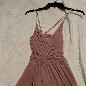 Salmon colored bridal dress.